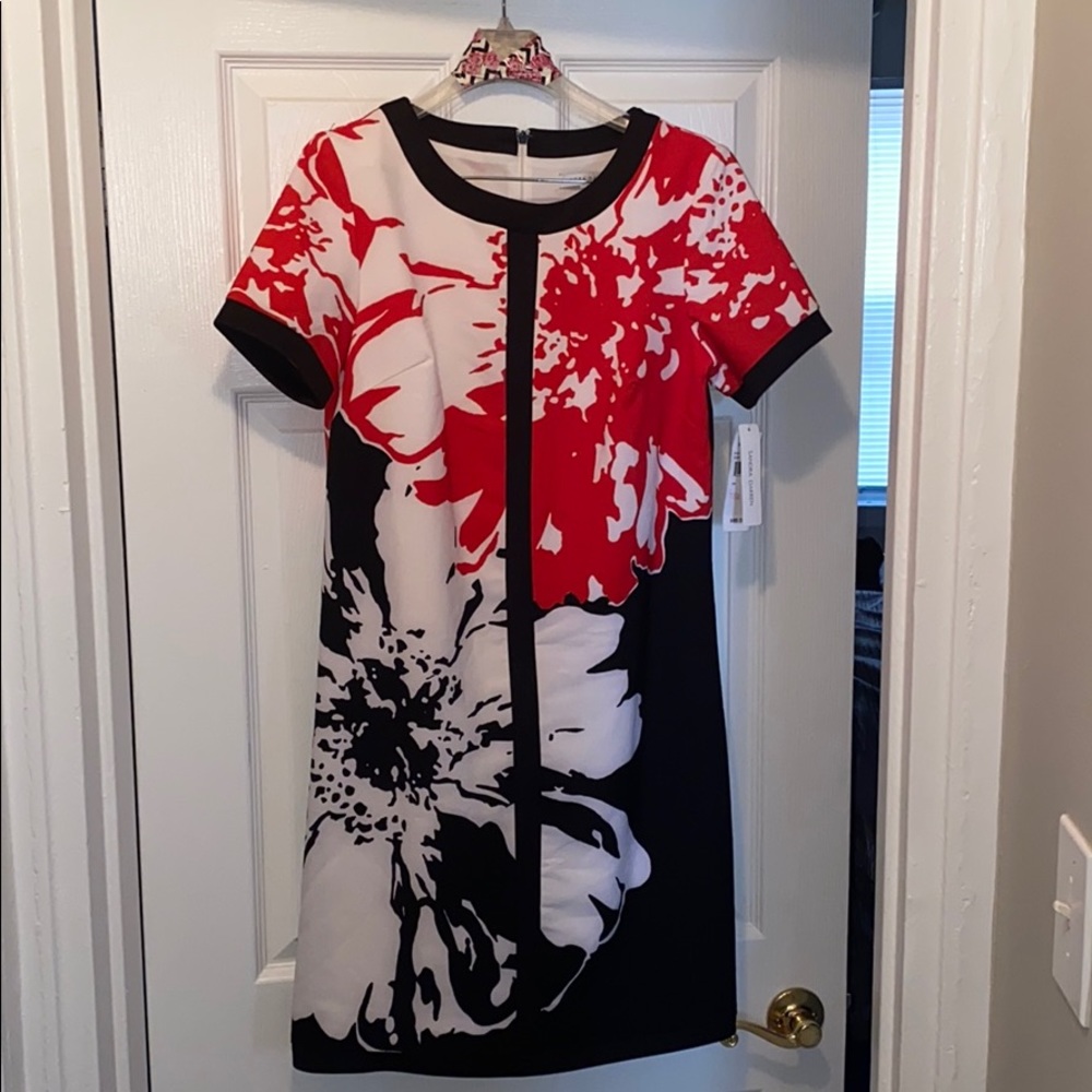 Women’s red, black, and white dress